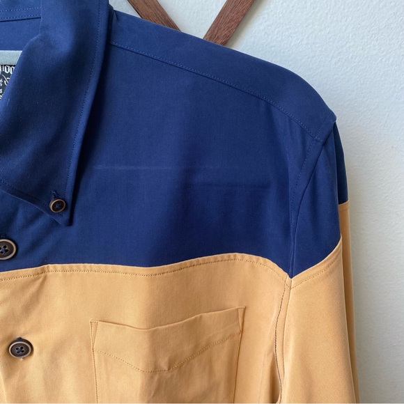 Microsuede Colorblock Oxford Button Down Shirt - Picture 11 of 15